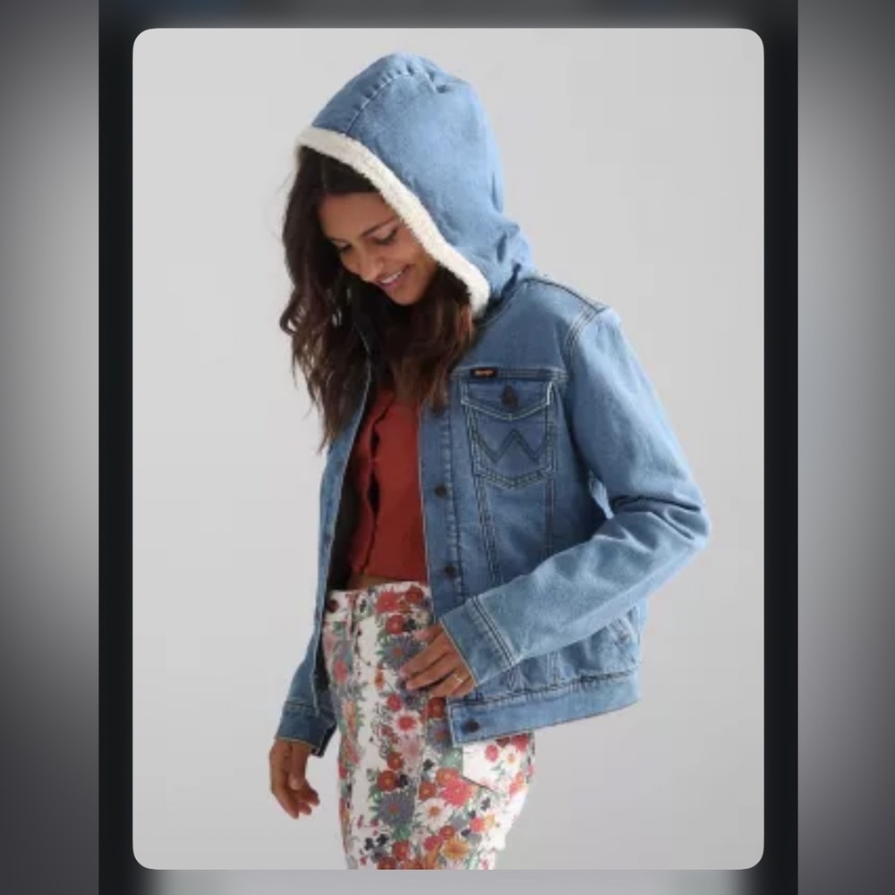 NWT Wrangler Jean Jacket Coat Sherpa Hood Lined Blue Denim XXL XL L M Oversized